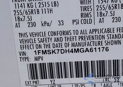 2021 Ford Explorer Xlt из США, поврежденный, VIN 1FMSK7DH4MGA61176